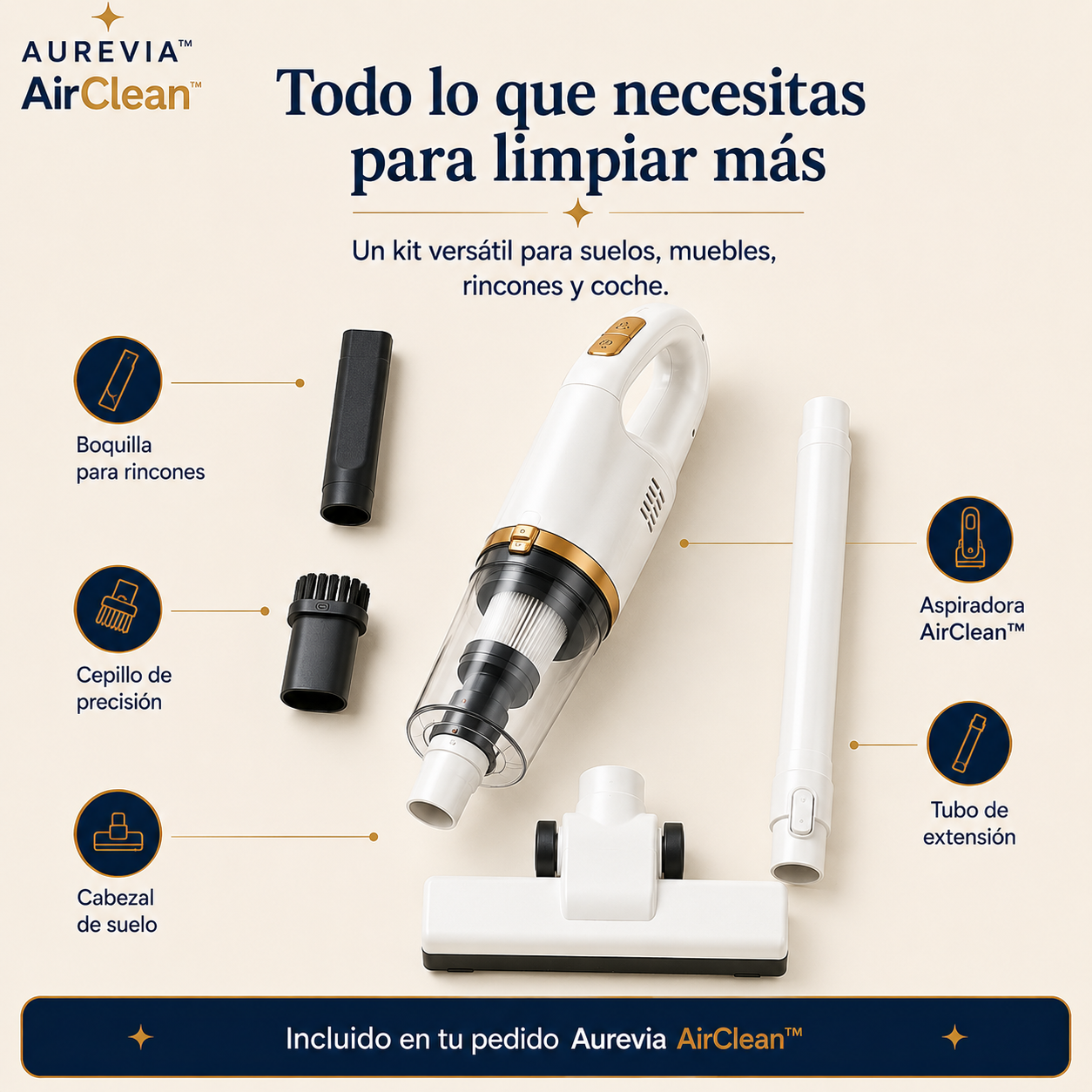 Aurevia AirClean™ | Aspiradora Inalámbrica 2 en 1