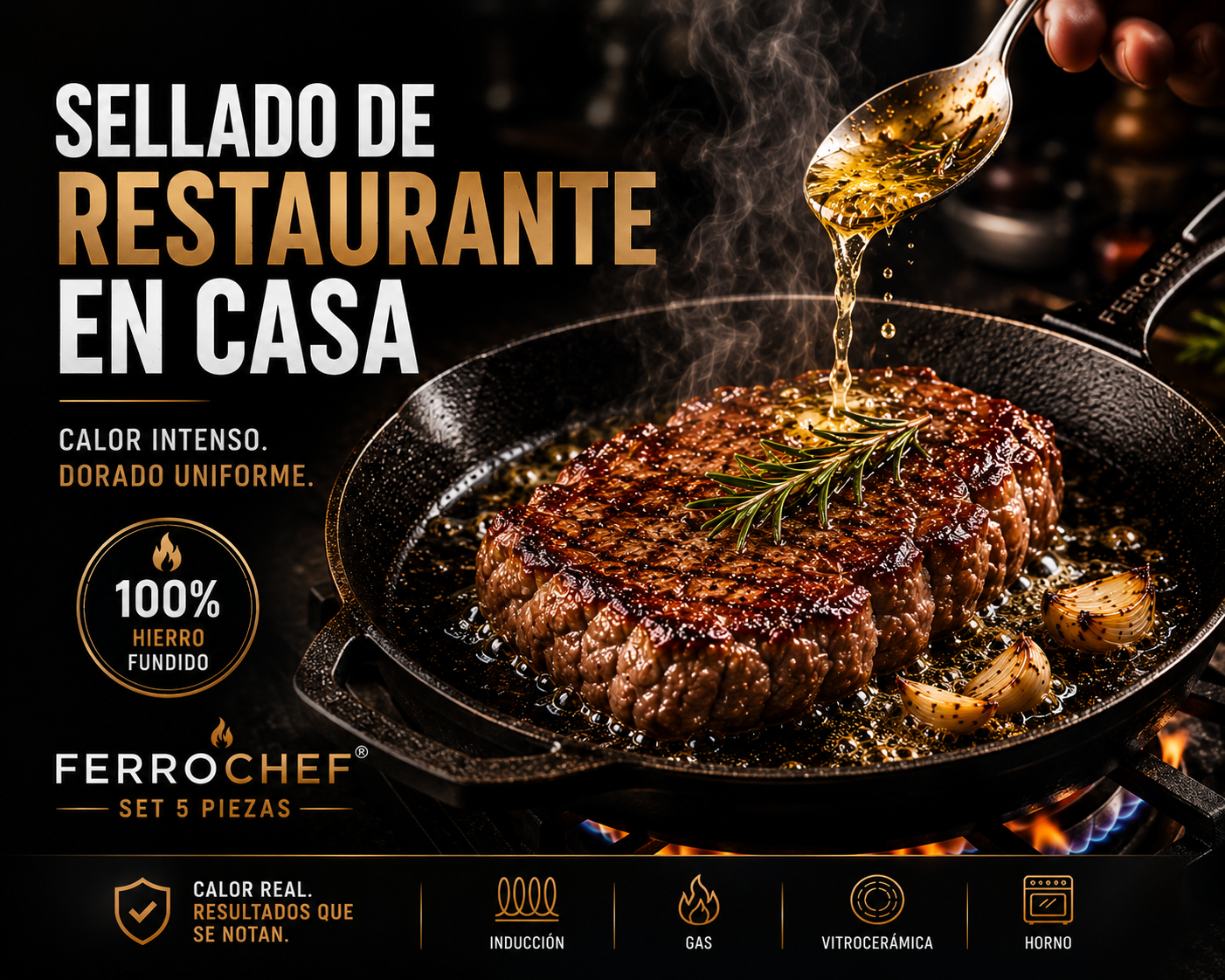 Set 5 Sartenes de Hierro Fundido FerroChef® — Cocina Sana de Por Vida