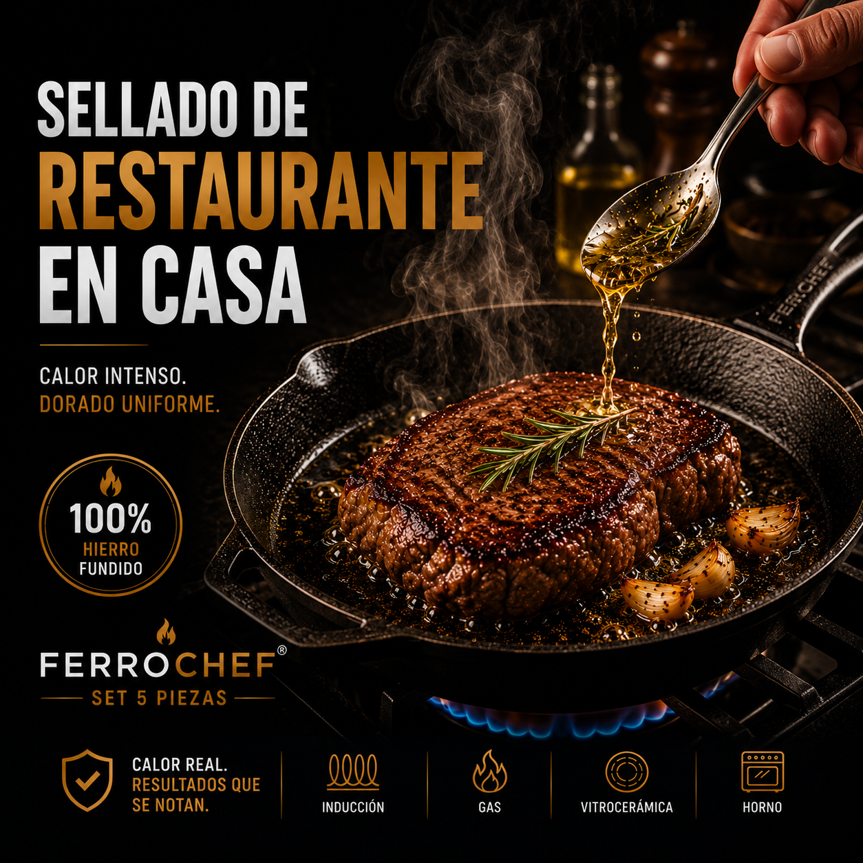 Set 5 Sartenes de Hierro Fundido FerroChef® — Cocina Como un Profesional