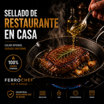 Set 5 Sartenes de Hierro Fundido FerroChef® — Cocina Como un Profesional